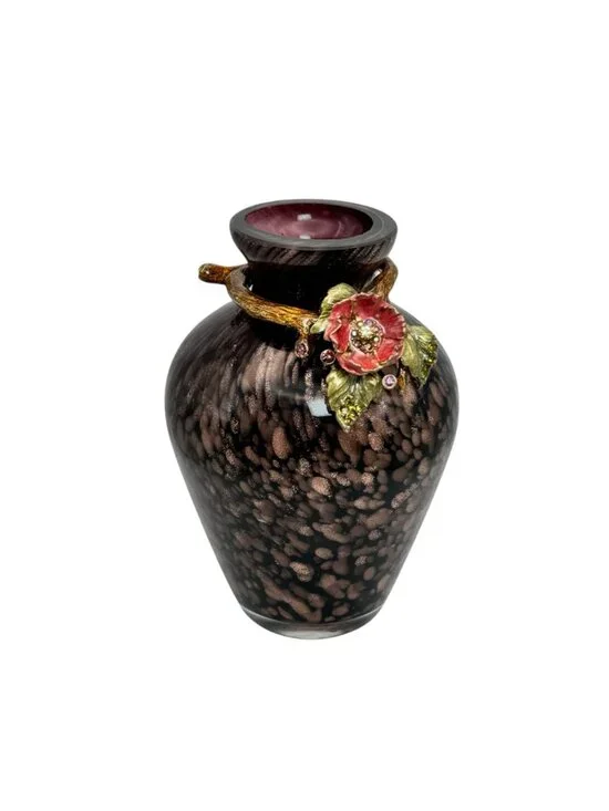 New Jay Strangwater Mini Vase Hand Blown Glass Ginger Flower Brown Rhinestones - Picture 2 of 9